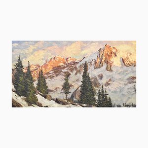 Lucien Quenard, Alpine Landscape, 1963, Oil on Canvas, Framed