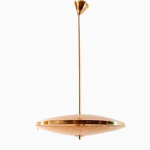 Brass Suspension Light with Double Salmon Pink Glass Shade