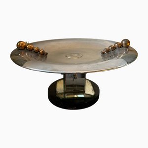 Art Deco Italian Mirror Glass and Chromed Metal Round Centerpiece Stand by Gio Ponti, 1930s