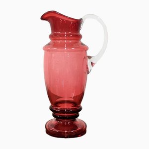 Pink Glass Jug with White Handle, Former Czechoslovakia, 1950s