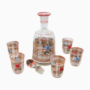 Caraffa dipinta con 5 bicchieri, Ex Cecoslovacchia, anni '30, set di 6