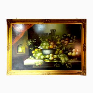 Grapes Still Life, 1800s, Large Painting, Framed