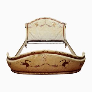 Empire Bed Frame in Gondole Shape with Wooden and Lacquered Swans