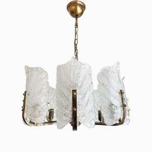 Brass and Glass Chandelier attributed to Carl Fagerlund for Orrefors, 1960s