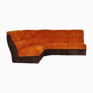 Sofá modular de pana en naranja y marrón, años 70. Juego de 4