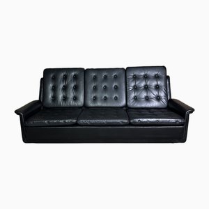 Vintage German Sofa in Black Leather and Chrome Feet, 1960s