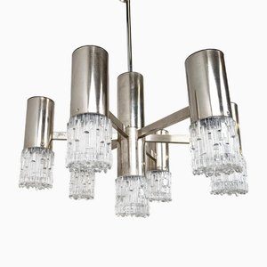 Chrome and Glass Chandelier attributed to Sciolari, 1970s