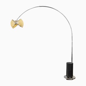 Italian Packman Floor Lamp with Methacrylate Diffuser, Cast Iron Base and Chromed Metal Stem, 1970s