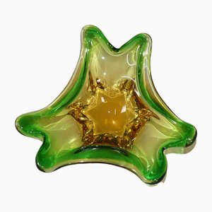 Cuenco de concha verde / amarillo de cristal de Murano