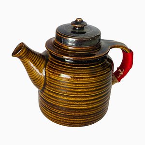 Teapot in Glazed Earthenware in Brown Color from Arabia, Finland