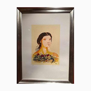 Domenico Purificato, Portrait of Woman, Lithograph, Mid-20th Century, Framed