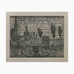 Gianpaolo Berto, Gondoliers in Venice, Etching, 1974