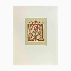 Ex Libris: Wilhem Vaneekhout, grabado en madera, mediados del siglo XX