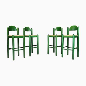 Grüne Barhocker mit Sitzen aus Seegras, Vico Magistretti zugeschrieben für Cassina, Italien, 1960er, 4 . Set