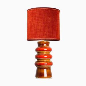 Lámpara de pie en rojo naranja con pantalla de seda de Hustadt Ker, 1970