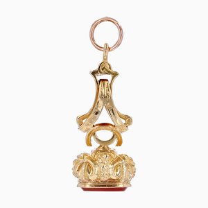 Pendentif Timbre Cornaline en Or Rose Jaune 18 Carats, France, 19ème Siècle