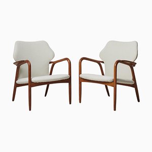 Fauteuils Modernes Tapissés Blancs, Suède, 1950s, Set de 2