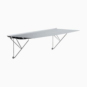 Wall-Mounted Desk with Aluminum Anodized Silver Top and Stainless Steel Rod Legs