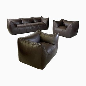 Italian Dark Brown Sofa and Armchairs Le Bambole attributed to Mario Bellini for B&b, 1970s, Set of 3