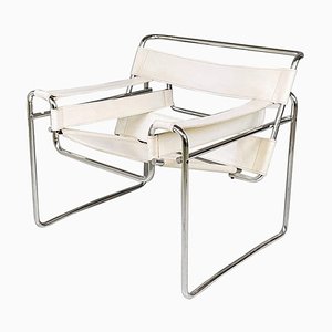 Modern Italian White Armchair Wassily B3 attributed to Marcel Breuer for Gavina, 1960s