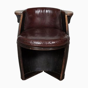 Oak & Leather Whiskey Barrell Chair, 1920s