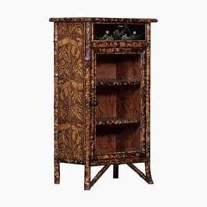19th Century English Chinoiserie Lacquered Bamboo Glazed Cabinet, 1870s