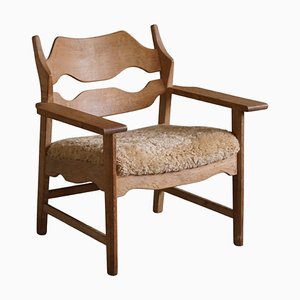 Modern Danish Razorblade Lounge Chair in Oak & Lambswool attributed to Henning Kjærnulf, 1950s