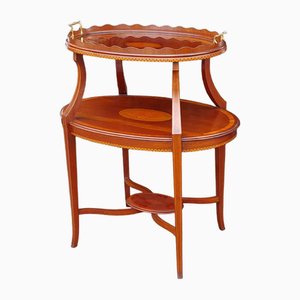 Edwardian Side Table with Shelf in Mahogany and Satinwood, 1890s