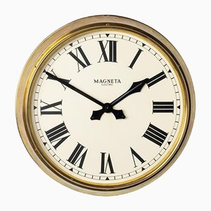 Grande Horloge d'Usine Vintage en Laiton par Megneta, 1930s