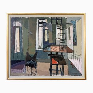 Das Atelier des Malers, 1950er, Öl auf Leinwand, Gerahmt