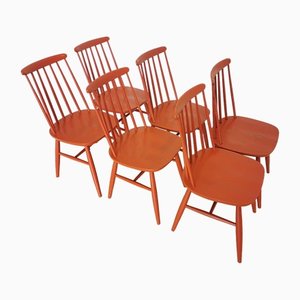 Wooden Dining Chairs in Red from Stol Kamnik, 1960s, Set of 6