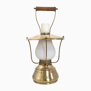 Laternen-Tischlampe aus Messing & verkleidetem Glas, Italien, 1950er