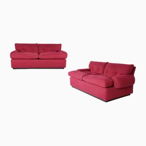 Crimson Alcantara Two-Seater Sofas by Piero Ranzani for Elam, 1960s, Set of 2