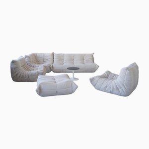 Togo Sofas Set in White Bouclette Fabric by Michel Ducaroy, Set of 5
