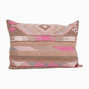 Housse de coussin Vintage en laine anatolienne rayé rose géométrique Kilim Rug