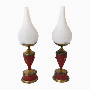 Varnished Metal, Brass and Glass Table Lamps, Italy, 1950s, Set of 2