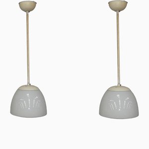 Opaline Glass Pendant Lamps from Gispen, 1930s, Set of 2