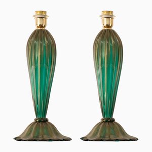 Puffed Glass Table Lamps with Gold Leaf Decor, Italy, 1980s, Set of 2