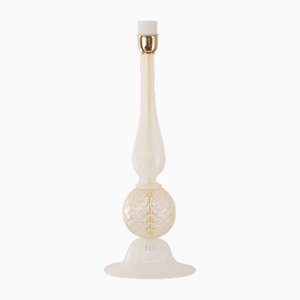 Silk White Murano Glass Table Lamp with Gold Leaf Decor, Italy, 1980s