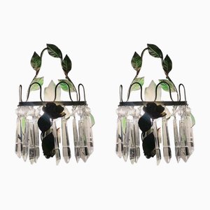 Lacquered Iron and Crystal Sconces, 1970s, Set of 2