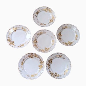 French White Porcelain Plates with Gilt Decor from Haviland, Limoges, 1902, Set of 6