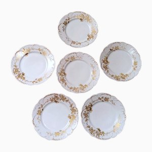 French White Porcelain Plates with Gilt Decor from Haviland, Limoges, Set of 6