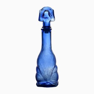 Caraffa a forma di cane in vetro blu di Empoli, anni '60