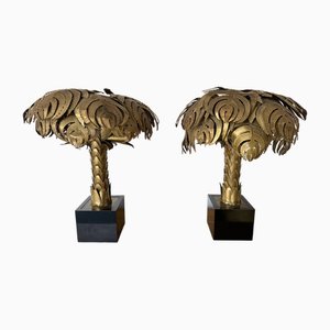 French Palm Tree Lamps in Brass by Christian Techoueyres for Maison Jansen, 1970s, Set of 2