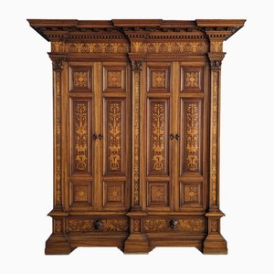 Late 19th Century Neo-Renaissance Walnut Armoire with Inlays and Four Doors