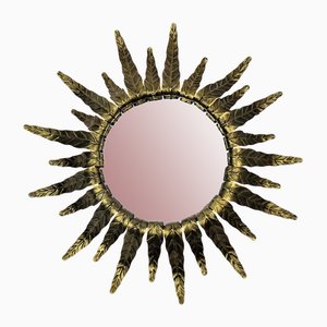 Mid-Century Spiegel aus Vergoldetem Metall Sunburst, 1950er