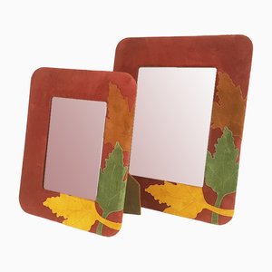 Italian Leather, Velvet and Glass Picture Frames, 1980s, Set of 2