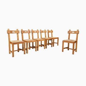 Butralist Oak and Rush Dining Chairs, France, 1960s, Set of 6