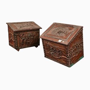 Wooden Trunks with Copper Lamina, Set of 2