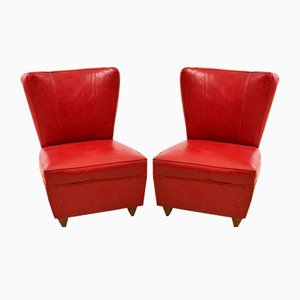 Fauteuils Club Vintage en Cuir Synthétique Rouge, Set de 2